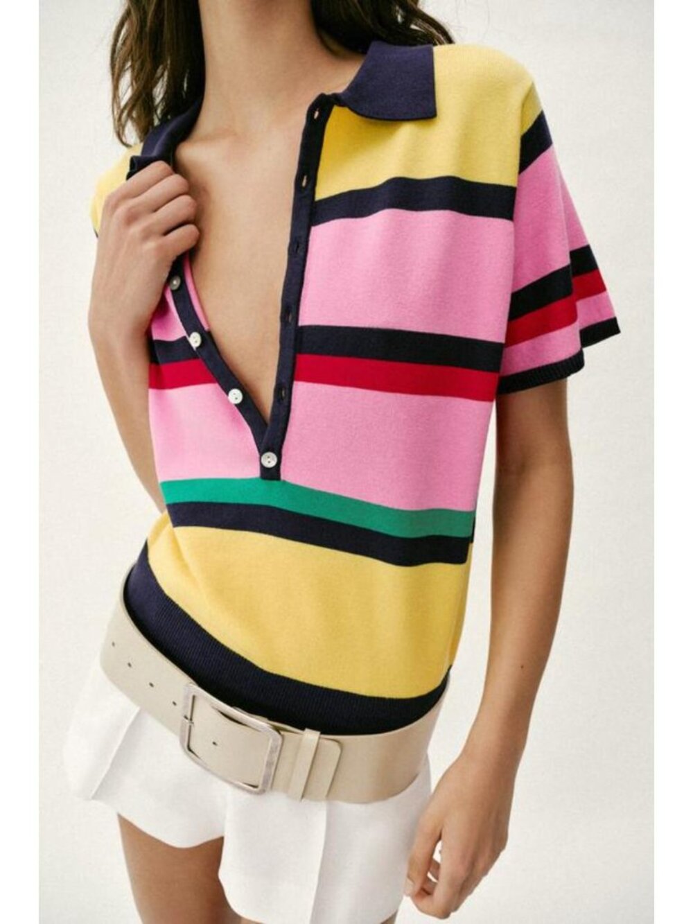 ZARA STRIPED KNIT POLO TOP - Picture 4 of 9